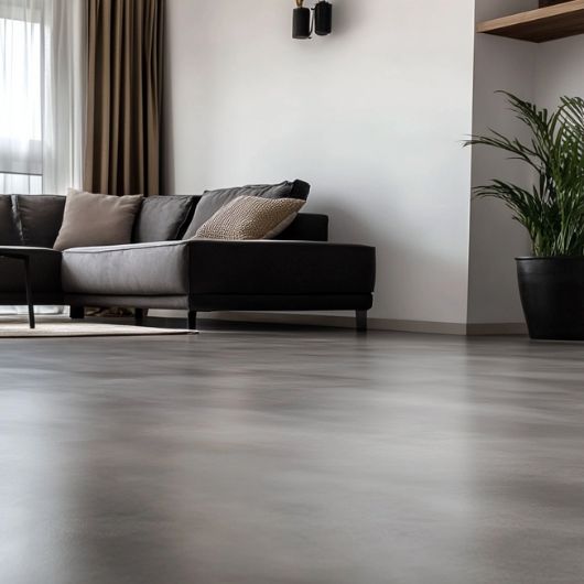 Woonkamer met betonlook gietvloer
