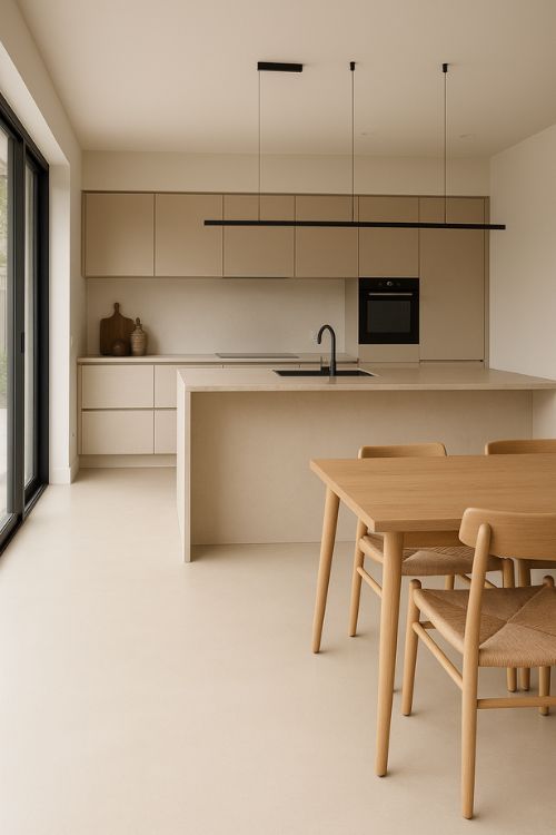 Beige gietvloer in keuken
